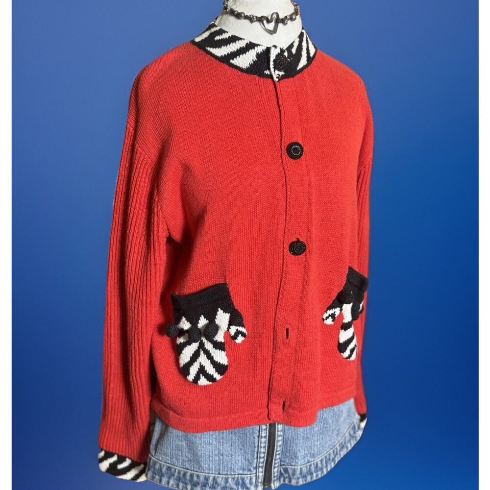 Vintage Storybook Knits Cardigan Sweater Red Zebra | Novelty | Oversized Chunky